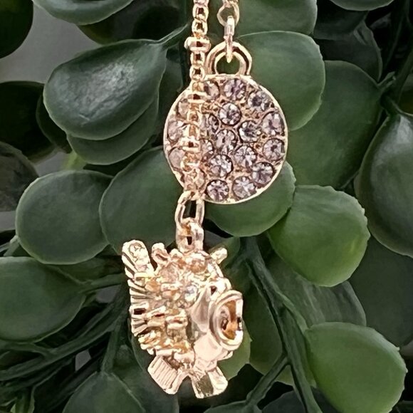 Lilly Pulitzer Gold Tone Puffer Fish Earrings with Rhinestones - Picture 3 of 5